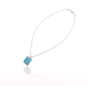   18 Sterling Silver Turquoise Inlay Retangular Shape Pendant Necklace