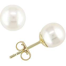   Yellow Gold Freshwater Pearl Stud Earrings (6 6.5 mm)  Overstock