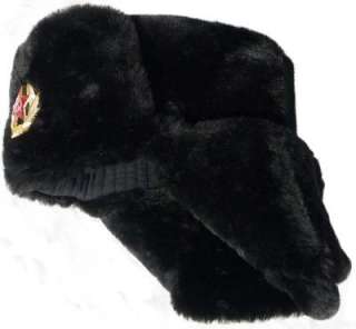 Russian ushanka winter hat. Black Faux fur. Trapper Bomber Ear Flap 