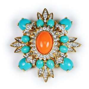   Kenneth Jay Lane Coral and Turquoise Brooch Kenneth Jay Lane Jewelry