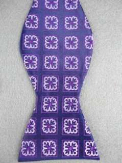 Pattern Purple White Woven 100% New Silk Mens Self Bow Tie  