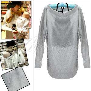 Hot Oversize Style Sweatshirt Top Set Off Shoulder Grey #03181  