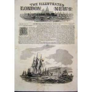   1844 British Naval Fleet Off Gibraltar Rock Old Print