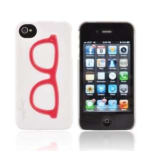  For Apple iPhone 4S 4 Red Geek Glasses on White Hard 