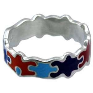  Autism Awareness Colorful Puzzle Piece Ring Size 6 