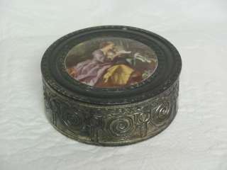 Vintage Victorian Powder Box with Glass Insert and Mirrored Lid  