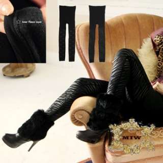   Black Thermal Fleece Footless Tights Leggings w Fashion Prints  