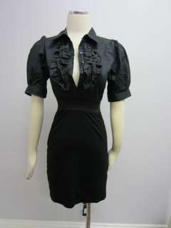 NWT Romeo & Juliet Couture Womens Dark Grey Black Button Ruffle Dress 