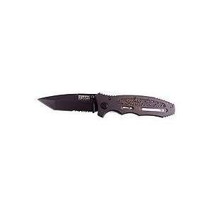   Knife with 3.25 Black Partially Serrated Steel Tanto Style Blade