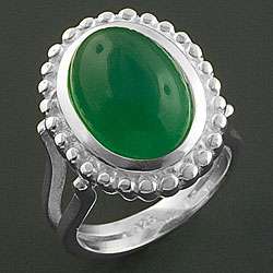 Sterling Silver Oval Green Onyx Ring (India)  