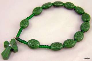 Saint Patrick Shamrock Emerald Cross Bracelet Rosary  