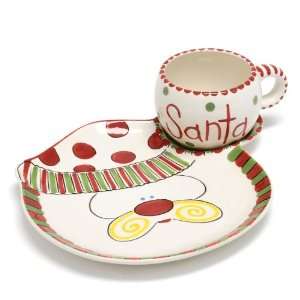  Ceramic Santa Snack Plate and Mug: Home & Kitchen