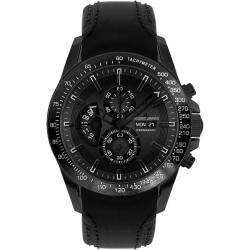 Jacques Lemans Mens Liverpool DayDate Black Leather Chronograph Watch 