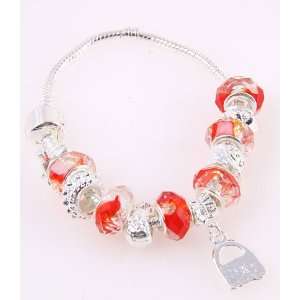   Desinger Murano Glass Bead Bracelet with Pattern Red 