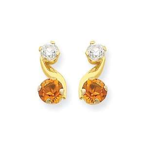  14k Gold Synthetic Citrine (Nov) Post Earrings Jewelry