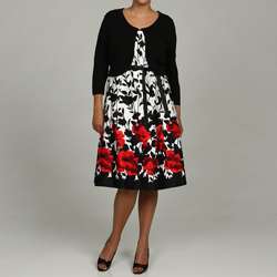 Jessica Howard Womens Plus Size Printed Cotton Dress with Sweater 