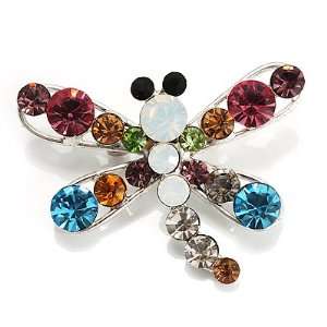  Small Multicoloured Dragonfly Brooch (Silver Tone 