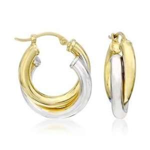  14kt Two Tone Gold Interlocking Hoop Earrings: Jewelry