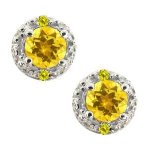  0.74 Ct Round Yellow Sapphire and Canary Diamond Sterling 