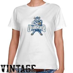 NCAA Utah State Aggies Ladies White Distressed Logo Vintage Classic 
