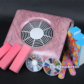 Pro pink nail art dust suction files kits 3 buffer blocks two files 