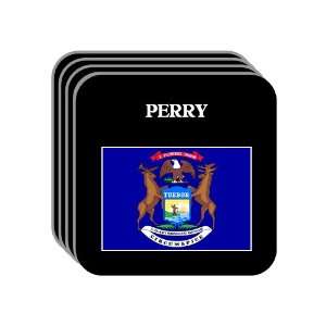 US State Flag   PERRY, Michigan (MI) Set of 4 Mini Mousepad Coasters