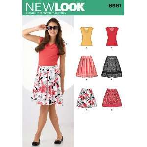 New Look Sewing Pattern 6981 Misses Knit Top and Skirts, Size A (8 10 