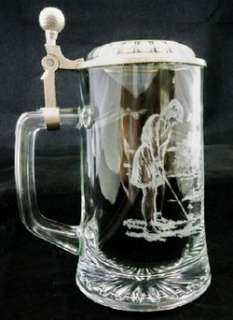 Vintage GLASS Lidded 1/2 L Beer Stein   Man and Woman GOLFERS R12 