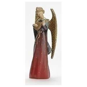 12.5 Burgundy Angel With Mandolin Christmas Collectible Figurine 