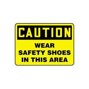 CAUTION WEAR SAFETY SHOES IN THIS AREA Sign   10 x 14 Adhesive Vinyl