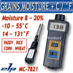 MC7821 Grain Moisture Meter Tester Hay Oat Wheat 8~20% Temperature  10 