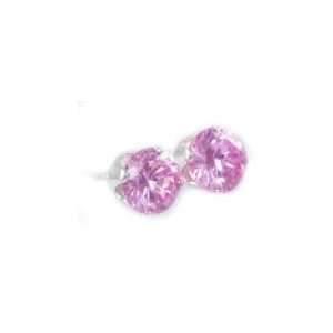   Line Sterling Silver 8mm Pink CZ Round Cut Stud Earrings Jewelry