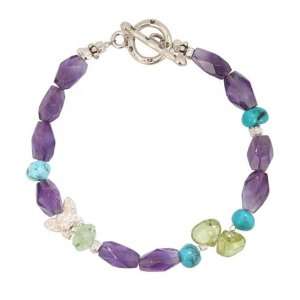  Amethyst, Turquoise and Peridot Gemstone Bead Toggle Bracelet 