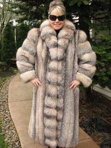 AMAZING CRYSTAL FOX Fur Coat LONG Jacket M L #739 WOW  