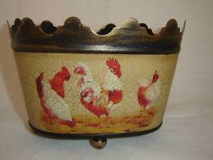 Oval Rooster Galvanized Pot w liner  Vintage Look NEW  