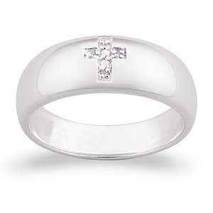  Sterling Silver Pave Diamond Cross Ring, Size: 5: Jewelry