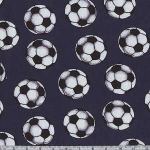  45 Wide Flannel Soccer Balls Navy Fabric By The Yard 