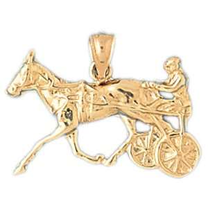  14kt Yellow Gold Horse And Chariot Pendant Jewelry