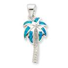 Jewelry Adviser pendants Sterling Silver Created Blue Opal Inlay Palm 