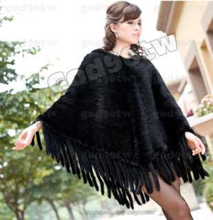 100% Real Genuine Knitted Mink Fur Cape Stole Shawl Wrap Scarf Coat 