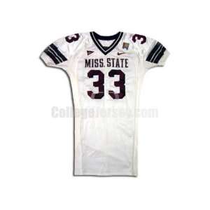 White No. 33 Game Used Mississippi State Nike Football Jersey  