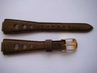 DARK Brown 70s pinhole leather watch band 12mm curved  