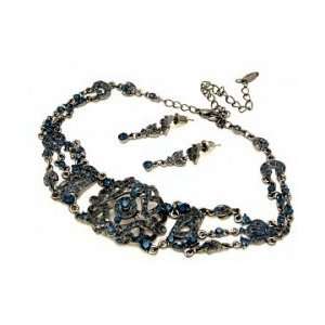 Vintage Jewelry Victorian Choker Necklace Set   Montana Blue Austrian 