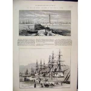 1882 War Egypt Port Said Suez Canal Ships Antique Print 