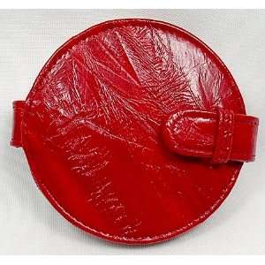 Ann Taylor Round Leatherette Pocket Mirror ~ Red