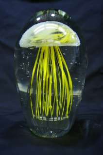 Hand Blown Glow in the Dark Glass JellyFish 7 Yellow Black  