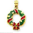 FindingKing 14K Gold Red and Green Enameled Wreath Pendant