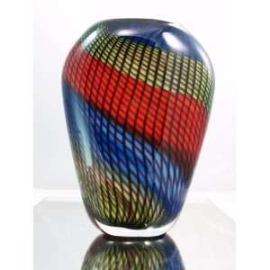  Murano Design Mouth Blown Dichroic Rainbow Striped Glass 