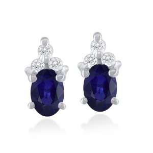 SEPTEMBER Birthstone Earrings 5mm X 3mm Sapphire & Diamond Earrings