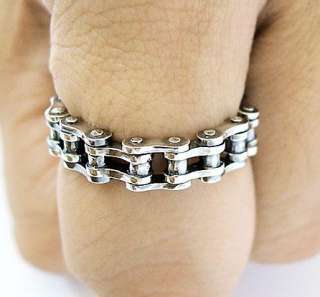 MOTORCYCLE CHAIN BICYCLE STERLING 925 SILVER RING 9.5  
